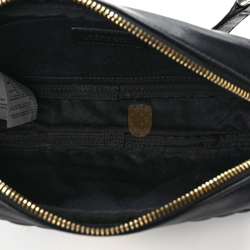 VERSACE NAPPA BAROCCO QUILTED VANITAS MEDEA BELT BAG BLACK  (20*10*5cm)