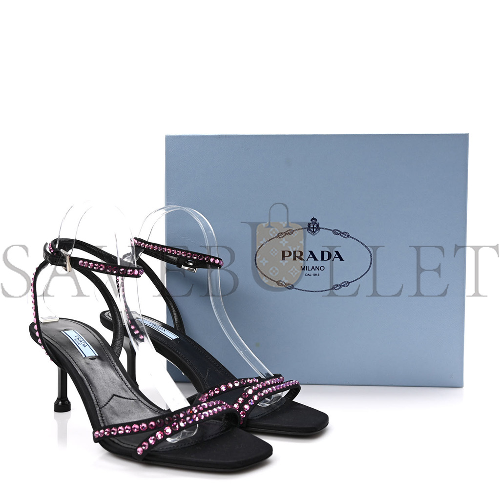 PRADA SUEDE CRYSTAL ANKLE STRAP 65MM SANDALS 40 ROSA