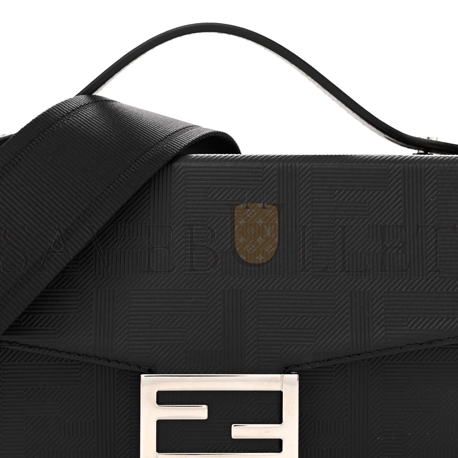 FENDI VITELLO KING FF LINES EMBOSSED BAGUETTE SOFT TRUNK BLACK (22*12*6cm)