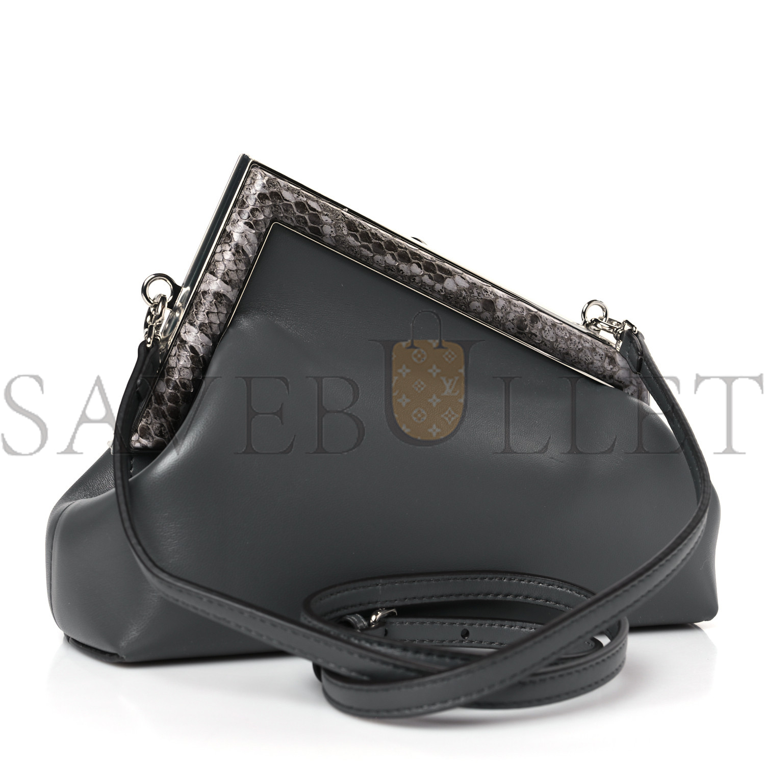 FENDI SHINY NAPPA SNAKESKIN SMALL FENDI FIRST ANTHRACITE ASFALTO (23*19*9cm)