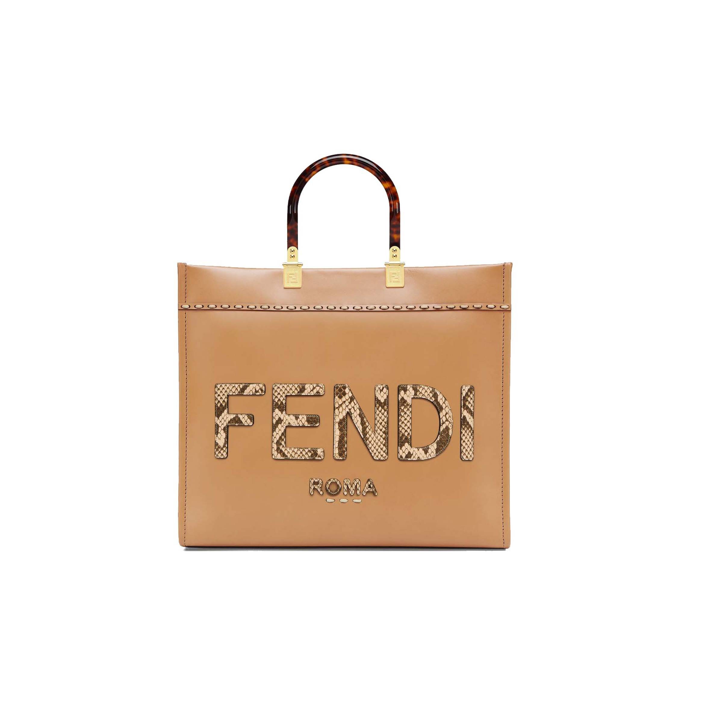 FENDI SUNSHINE MEDIUM - LIGHT BROWN LEATHER AND ELAPHE SHOPPER BAG 8BH386AHN5F1FEO (35*31*17cm)