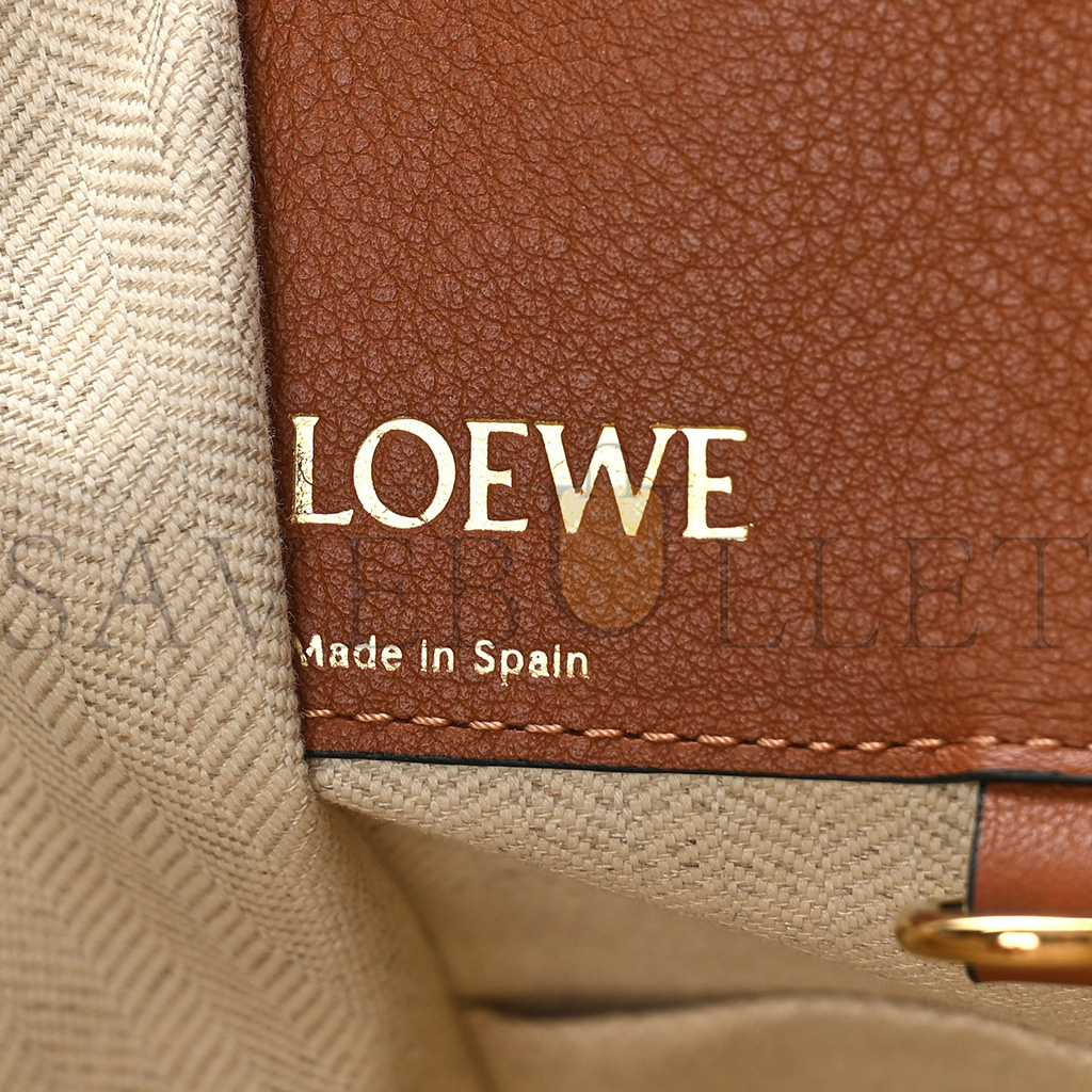 LOEWE CALFSKIN CANVAS ANAGRAM SMALL HAMMOCK SHOULDER BAG ECRU TAN (26*26*14cm)