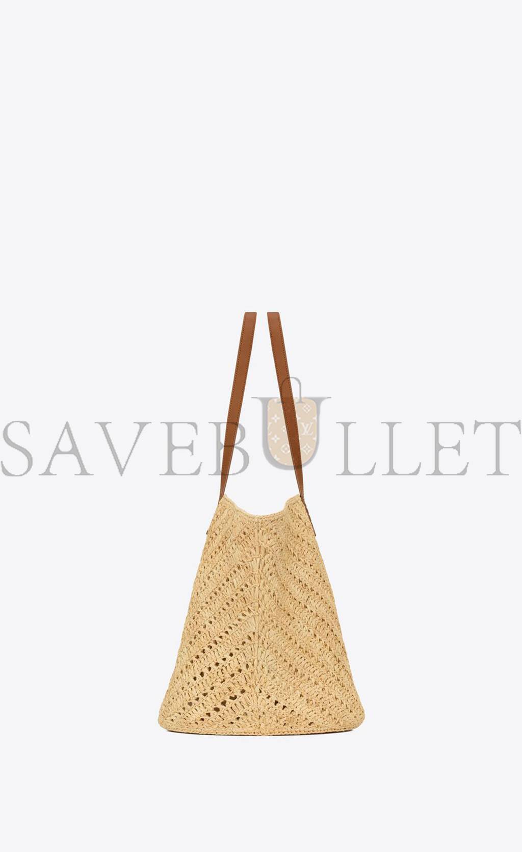 YSL PANIER MEDIUM IN RAFFIA AND VEGETABLE-TANNED LEATHER 740375GAADJ2080 (44*21*20cm)