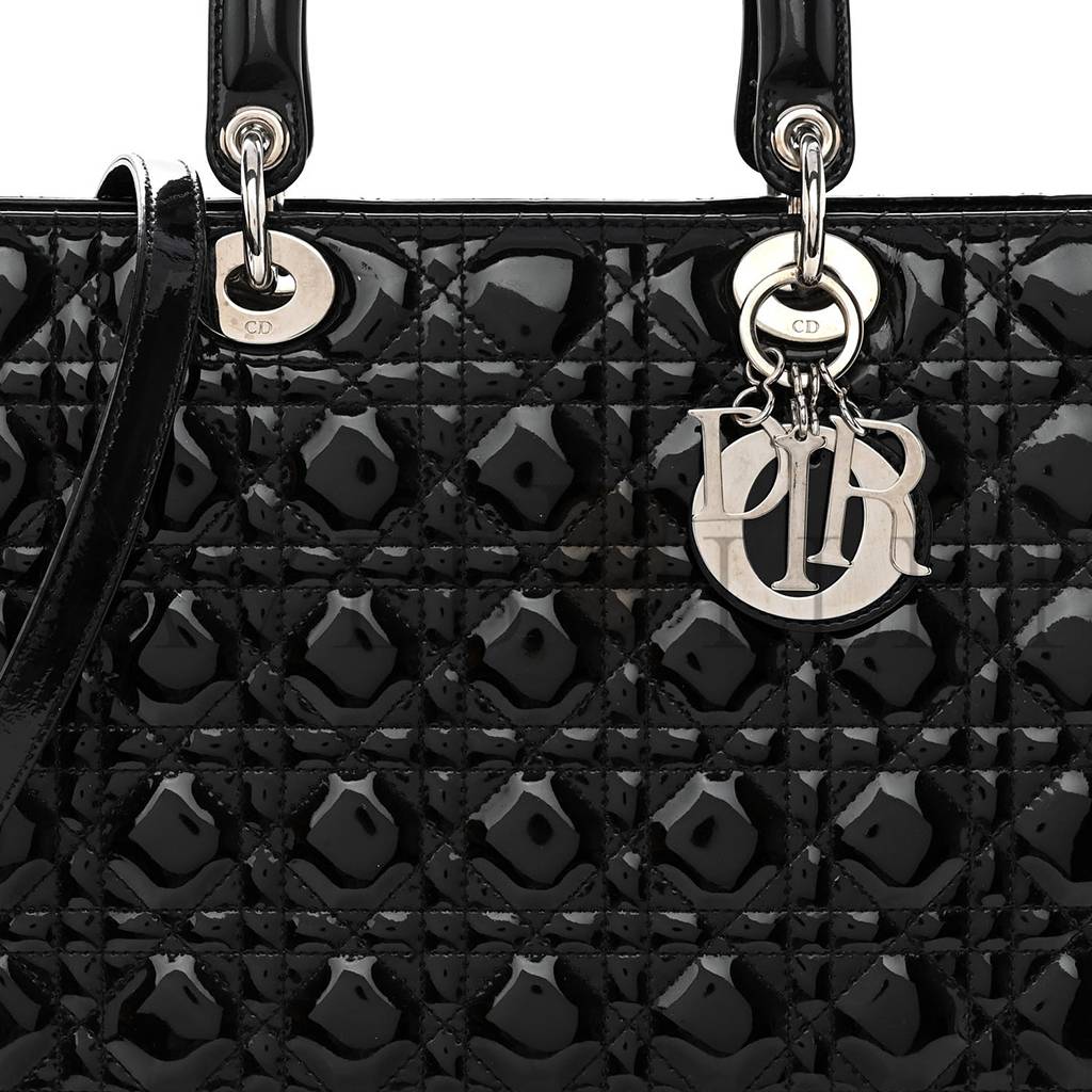 DIOR PATENT CANNAGE LARGE LADY DIOR BLACK (32*25*12.1cm)