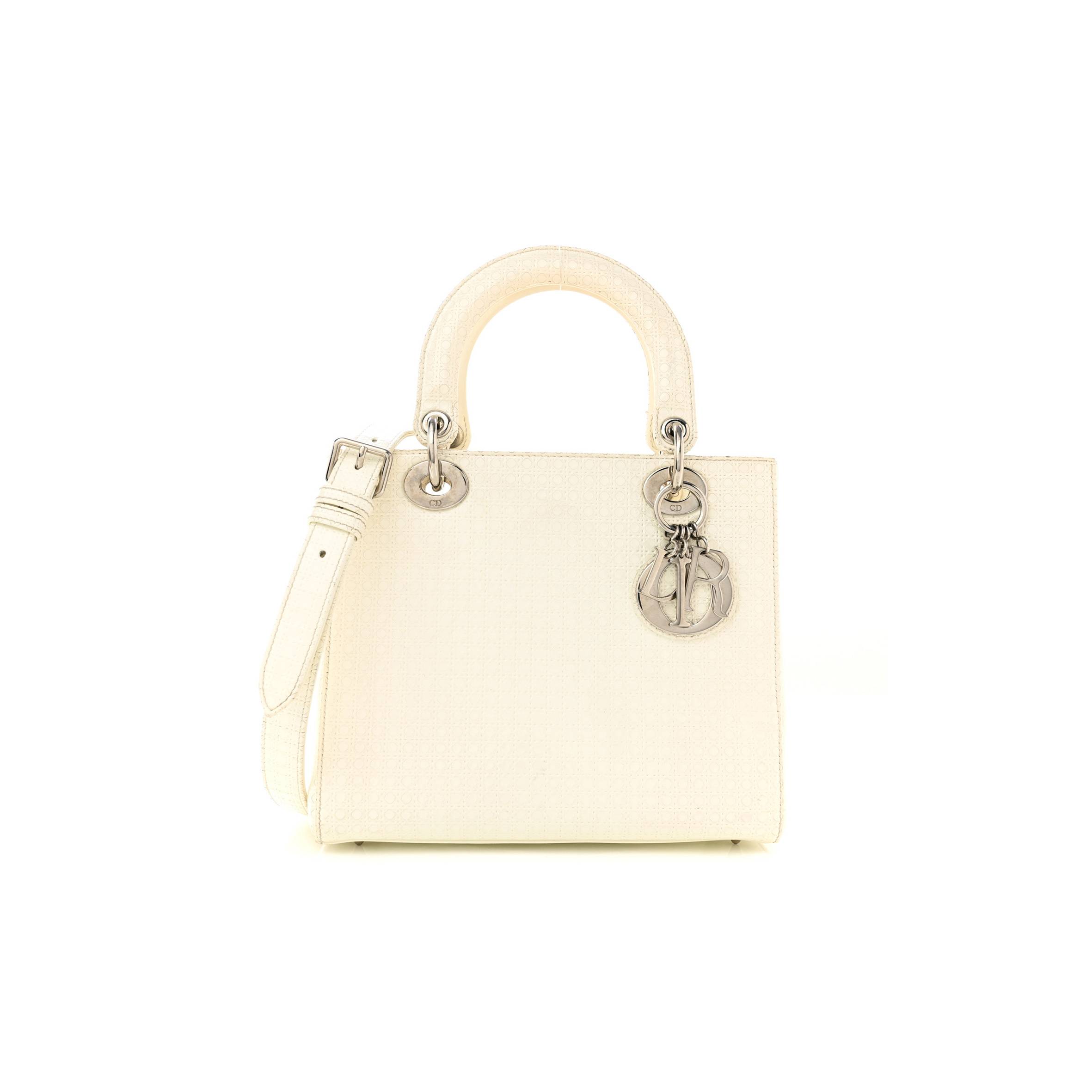 DIOR PATENT MICRO-CANNAGE MEDIUM LADY DIOR WHITE (24*21*12.1cm)