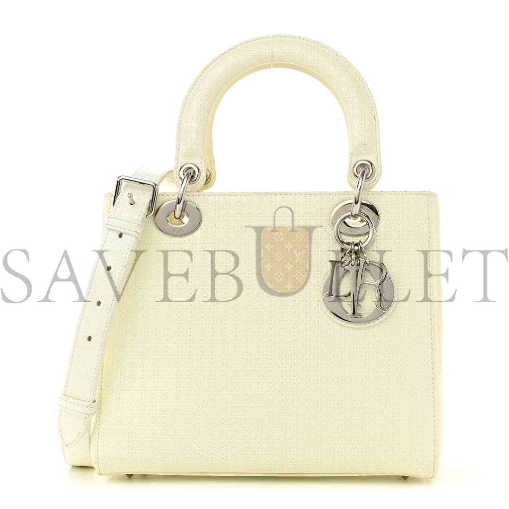 DIOR PATENT MICRO-CANNAGE MEDIUM LADY DIOR WHITE (23*20*12.1cm)