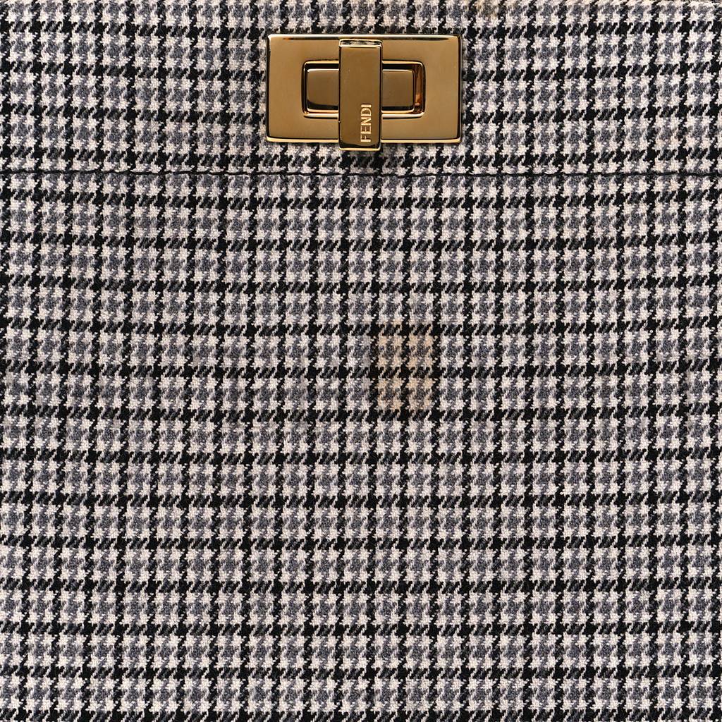 FENDI WOOL FABRIC JACQUARD CUOIO HOUNDSTOOTH FF 1974 PETITE PEEKABOO I SEE U SATCHEL GREY BLACK (20*15*11cm)