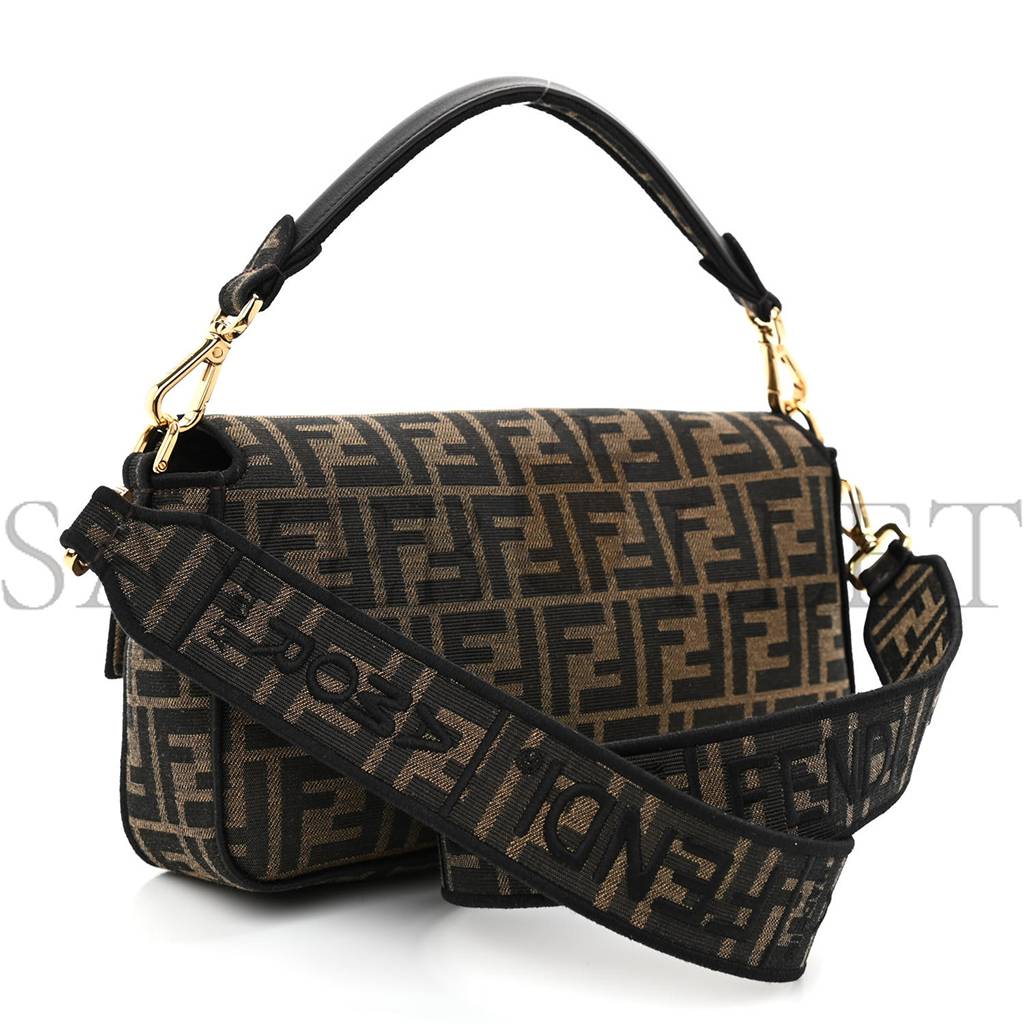 FENDI FABRIC JACQUARD FF 1974 MEDIUM BAGUETTE TOBACCO MORO BLACK (27*13*6cm)