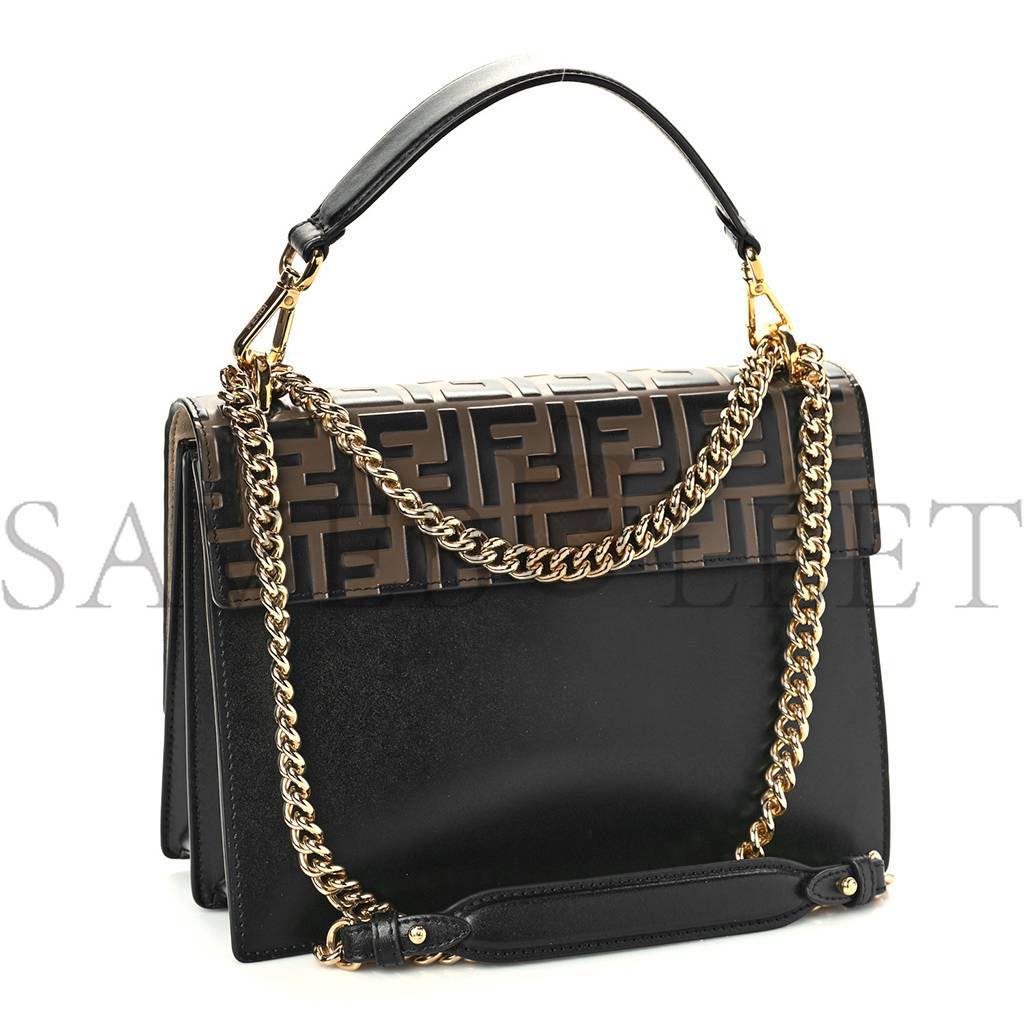 FENDI VITELLO LIBERTY BI-COLOR FF 1974 EMBOSSED CHAIN STRAP KAN U SHOULDER BAG BLACK MAYA (25*20*8cm)