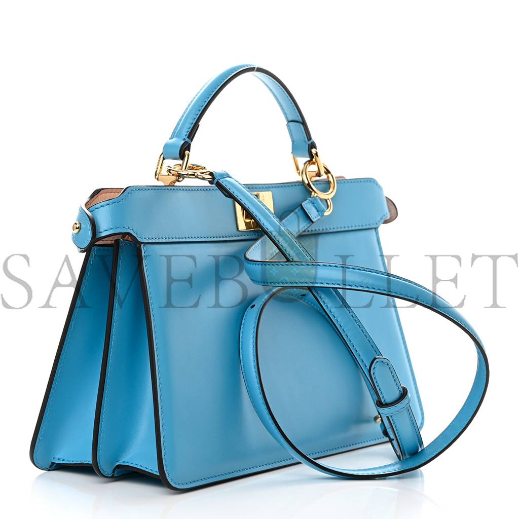 FENDI VITELLO KING LUXOR SHINY NAPPA MEDIUM PEEKABOO I SEE U EAST WEST SATCHEL CYBER BLUE LIGHT ROSE (29*18*11cm)