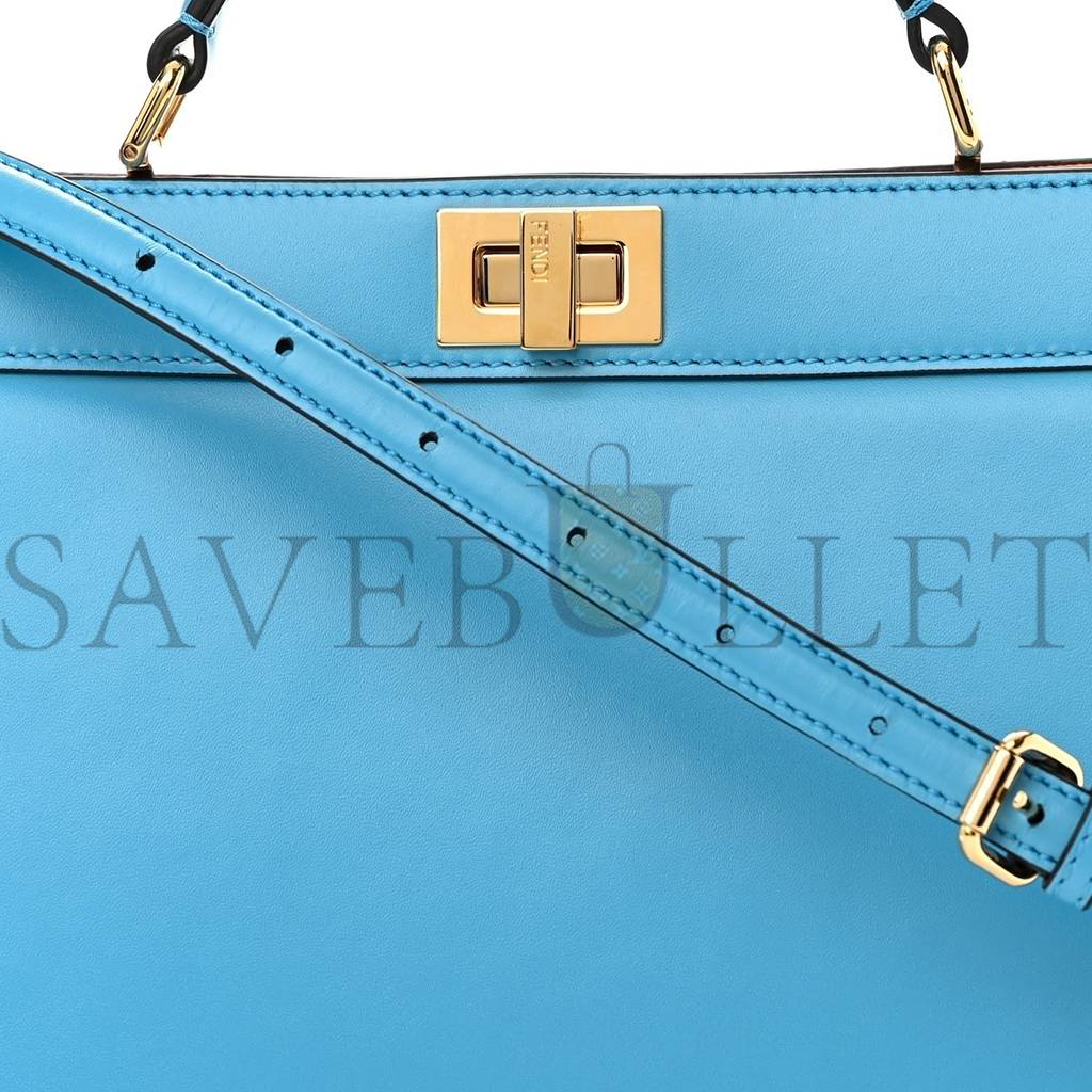 FENDI VITELLO KING LUXOR SHINY NAPPA MEDIUM PEEKABOO I SEE U EAST WEST SATCHEL CYBER BLUE LIGHT ROSE (29*18*11cm)